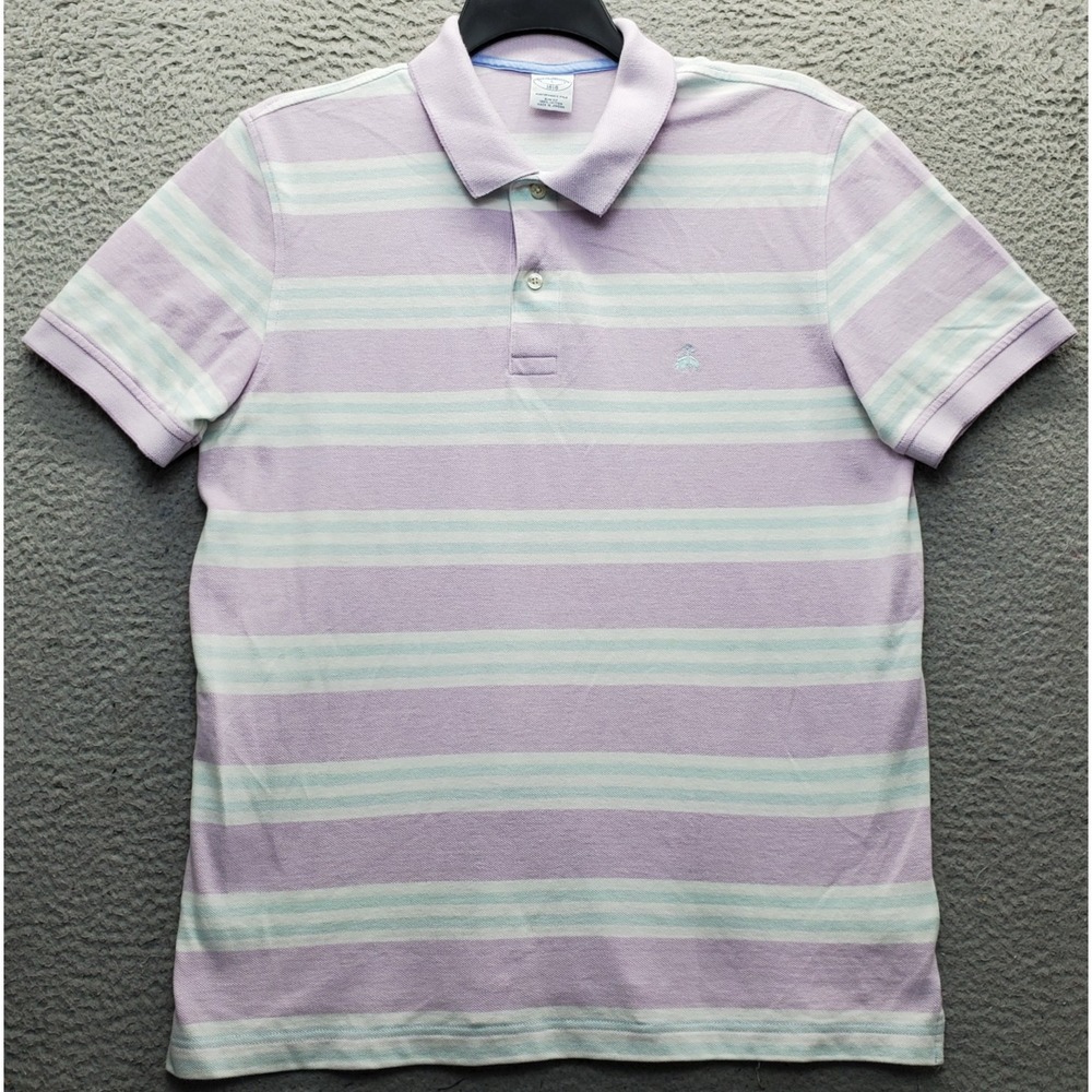 Brooks Brothers 1818 Golf Performance Polo Shirt Mens L Multi Striped Slim-Fit
